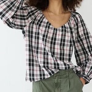 J. Crew Plaid Blouse -‎ Black, White, Pink